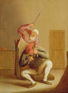 Een Vrouw die haar Man Slaat door Bartholomeus Molenaer