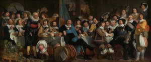 Het schuttersmaal ter viering van de Vrede van Münster door Bartholomeus van der Helst