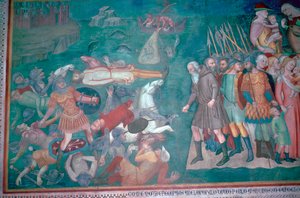 Fresco van de Israëlieten die de Rode Zee oversteken, 14e eeuw