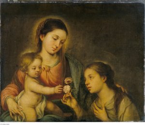 Naar Bartolomé-Esteban Murillo - De Maagd en het Kind met de Heilige Roos van Viterbo, P104