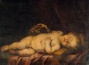 Christuskind slapend op het kruis door Bartolomé Esteban Murillo