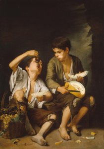 Duits: Druiven- en Meloeneters Jongens Eten Druiven en Meloen