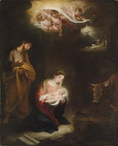 De geboorte met de aankondiging aan de herders door Bartolomé Esteban Murillo