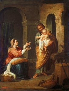 De Heilige Familie (schilderij op doek) door Bartolome Esteban Murillo