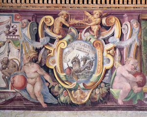De Sala del Granduca di Toscana detail van de fries met de tekens van de dierenriem, Steenbok, het embleem van Francesco de