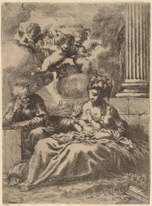 De Heilige Familie bij een zuil door Bartolomeo Biscaino