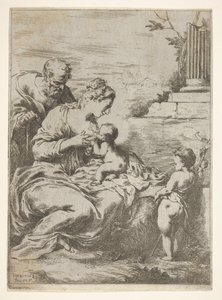 De Heilige Familie met de jonge Sint Johannes de Doper aan de rechterkant door Bartolomeo Biscaino