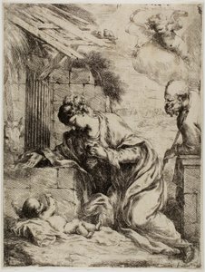 De maagd die het kindje Jezus aanbidt door Bartolomeo Biscaino