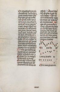 Missale: Fol. 128v: bevat muziek voor Hely Hely Lama etc. binnen St. Mattion Passion, 1469 door Bartolomeo Caporali