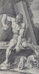 Blinde Polyphemus, bewaker van de ingang van zijn grot, met Ulysses en zijn...