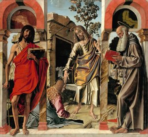 Verrezen Christus met Maria Magdalena en de heiligen Johannes de Doper en Hiëronymus, ca. 1492