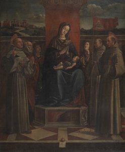 Maagd en Kind op de Troon met Zes Heiligen, c.1500 door Bartolomeo Montagna