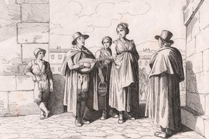 Blinde man die zingt en speelt, ets door Bartolomeo Pinelli