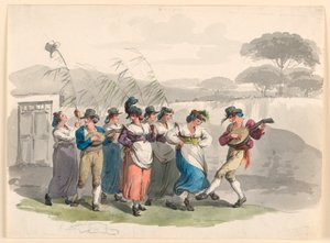 Tekening, "Saltarello Romano," Dansende boeren in de buurt van Rome, 1807-08 door Bartolomeo Pinelli