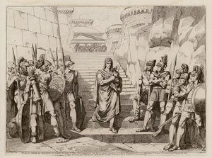 Gaius Fabius Dorsuo passeert ongehinderd de Galliërs op weg naar een offer, 390 v.Chr. (ets) door Bartolomeo Pinelli