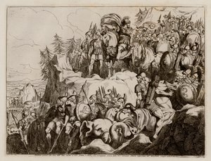 Hannibal steekt de Alpen over naar Italië, 218 voor Christus (ets) door Bartolomeo Pinelli
