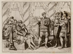 Lucius Aemilius Paullus Macedonicus wijst naar de verslagen koning Perseus van Macedonië door Bartolomeo Pinelli