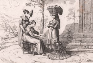 Romeinse vrouwen in traditionele kostuums, ets