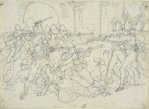 Studie voor gebeurtenissen uit het leven van Massaroni, een Italiaanse bandiet door Bartolomeo Pinelli
