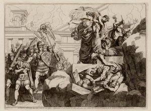 De zelfmoord van de vrouw van Hasdrubal (ets) door Bartolomeo Pinelli