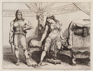 De eunuch Bacchides gestuurd door Mithridates VI van Pontus naar zijn vrouw Monime (ets) door Bartolomeo Pinelli