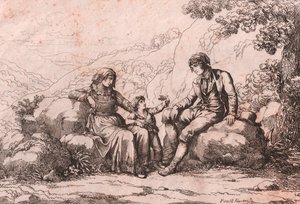 Twee burgers met een baby, Schiavi, Abruzzo, ets door Bartolomeo Pinelli (Rome) door Bartolomeo Pinelli