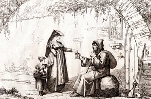 Vrouw uit Frascati en een kluizenaar, ets door Bartolomeo Pinelli (Rome) door Bartolomeo Pinelli