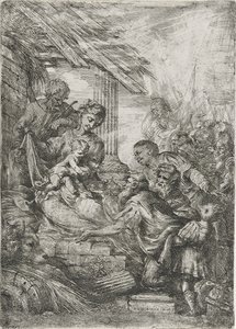 Aanbidding der koningen (Het offer van de wijzen), na 1657 door Bartolommeo Biscaino