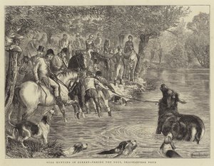 Hertenjacht in Surrey, het vangen van het hert, Shackleford Pond door Basil Bradley