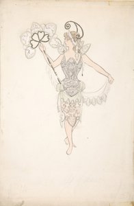 Kostuumontwerp voor Dame met een waaier, 1890-99 door Basil Crage