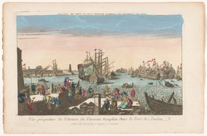 Gezicht op de aankomst van het schip de Dauphin in de haven van Toulon