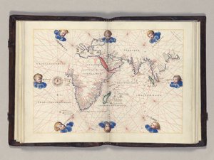Fos. 11v-12r Kaart 3: Indische Oceaan, Portolaankaart van de wereld, Venetië, c.1542-46 door Battista Agnese
