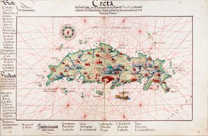 Kaart van Kreta 1554 door Battista Agnese