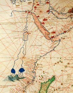 De Indische Oceaan en een deel van Azië en Afrika: de loop van de Nijl, uit Atlas van de Wereld in drieëndertig Kaarten, door Battista Agnese