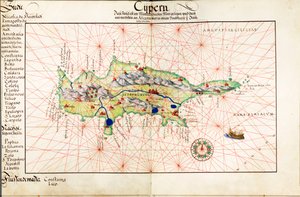 Perkamentkaart van Cyprus door Battista Agnese