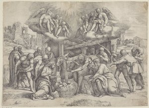 Aanbidding door de herders door Battista Franco