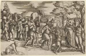 Abraham betaalt Tienden aan Melchisedek door Battista Franco