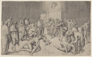 Ark des Verbonds in de tempel van Dagon door Battista Franco