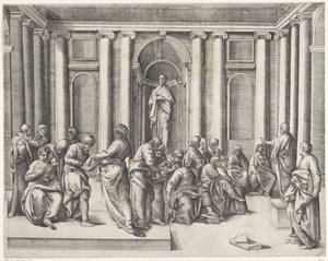 Christus tussen de schriftgeleerden in de tempel door Battista Franco