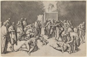 De Ark van de Heer in de Tempel van Dagon door Battista Franco