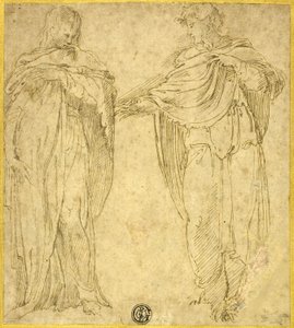 Twee staande gedrapeerde figuren (Sint Jan en de Magdalena) door Battista Franco