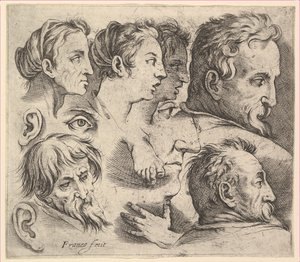 Studies van hoofden door Battista Franco Veneziano