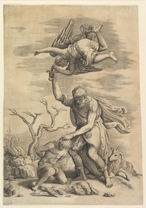 De engel die de arm van Abraham tegenhoudt