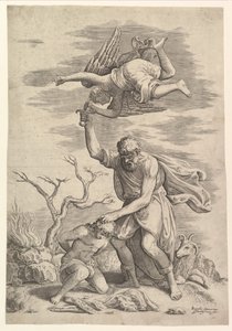 De Engel die de Arm van Abraham Tegenhoudt door Battista Franco Veneziano