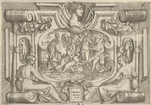 Een man en vrouw die een schaal met munten aanbieden aan een koning op een troon, ca. 1540-80 door Battista del Moro
