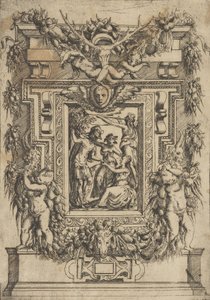 Een jonge man biedt zijn hand aan een zittende vrouw, een andere vrouw staat tussen hen in, ca. 1540-80 door Battista del Moro