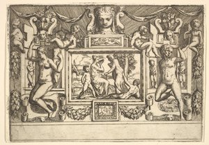 Jonge vrouw drinkt uit een kom, een oude vrouw staat voor haar, ca. 1540-80 door Battista del Moro
