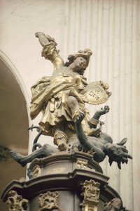 Preekstoel, ook wel Preekstoel van Waarheid genoemd, detail: St. Michael en de draak, 1749