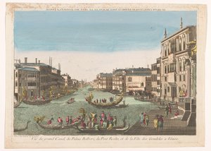 Gezicht op de Canal Grande met gondels, het Palazzo Balbori en de Ponte Rialto te Venetië door Beauvais