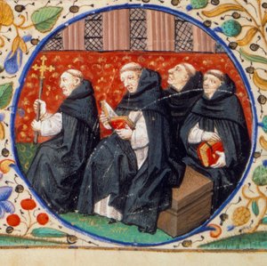 Scène van het kloosterleven. Detail van monniken van de Orde van Dominicanen door Bedford Master Workshop